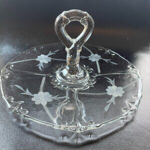 Vintage Indiana Depression Glass Centre Handle Etched Tidbit Platter-11"